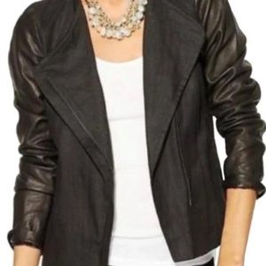Vince Linen & Leather Black Moto jacket size 8